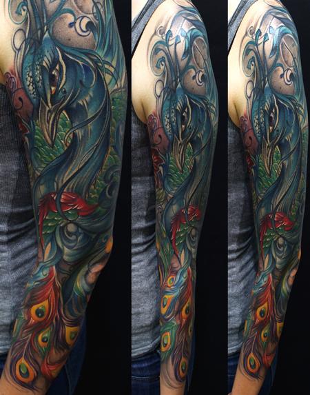 Tattoos - Peacock Sleeve Color Tattoo - 63936